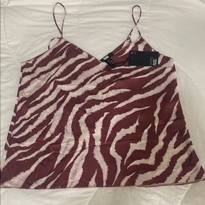 PAIGE Maroon and Cream Zebra-Print Satin Cami Sz XS NWT